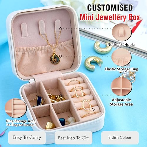 Image of P Arts Faux Leather Jewellery Organiser Box, Small Jewellery Box Organiser For Ring, Pendant, Earring, Necklace, Bracelet Jewellery Box For Women with Wooden Earrings for Women, White 4x4 Inch