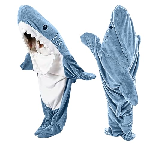 TBGENIUS Shark Blanket Onesie Shark Hoodie for Adults Cozy Flannel Shark Costume Shark Sleeping Bag