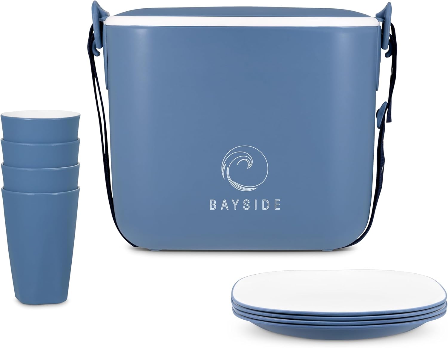 Blue Pool Cool Box Set, Insulated 5.5L BPA Free Picnic Camping Box, Keeps Food Fresh & Cool for 10 Hours, Set Contains 4 x 8” Plates, 4 x 380ml Tumblers
