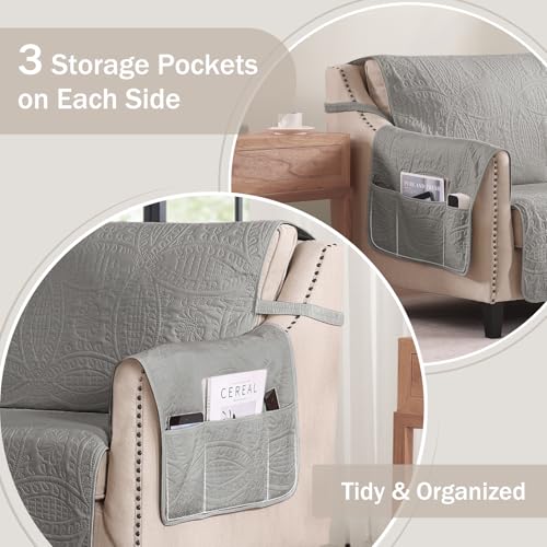 Image of Gray Loveseat Covers 2 Cushion Couch, Water-Repellent Sofa Slipcover for Couch, Machine Washable Love Seat Quilted Couch Covers, Pet Friendly Loveseat Slipcovers (Loveseat 56 inch, Cool Gray)
