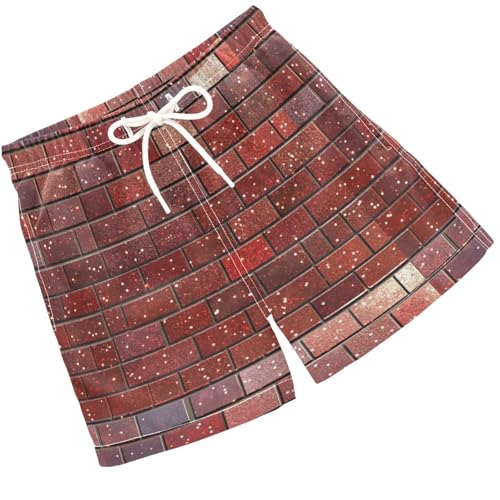 Pigsaly Boys Swim Trunks Vintage Brick Red Terracotta Checkered Boys Board Shorts Swimsuit Swimwear Summer Bathing Suit 2T