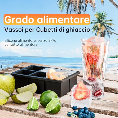 Ankway 2 Pezzi XXL Ghiaccio Stampo, Vassoio per Cubetti di Ghiaccio, Grande Stampi per Ghiaccio in Silicone con Coperchio, senza BPA Stampi per Whisky, Cocktail e Snack per bambini - immagine 6