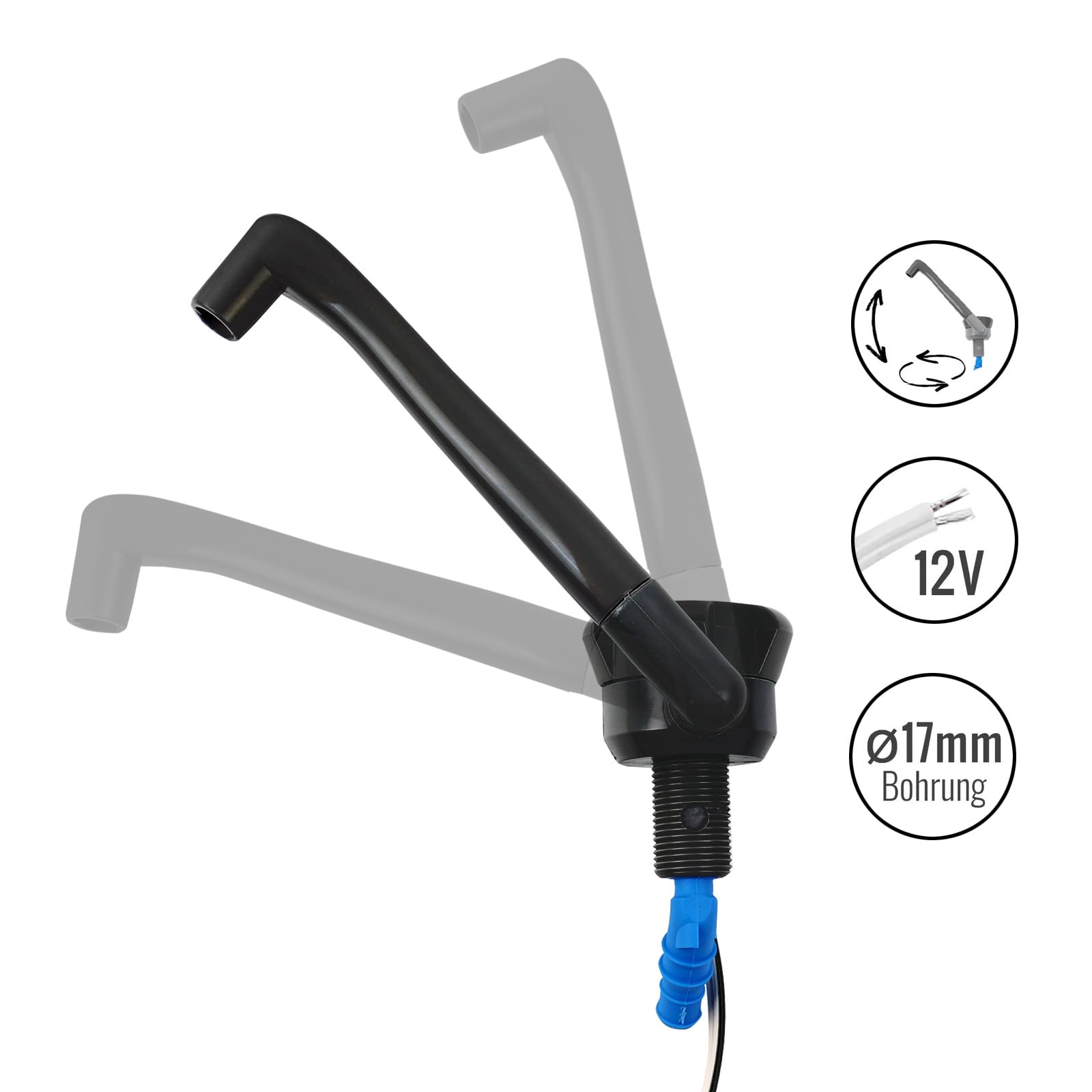 Novo 12 V kran z pompą zanurzeniową do kampera, tworzywa sztucznego ABS, wysokość montażowa: 135 mm, 90 g, czarny