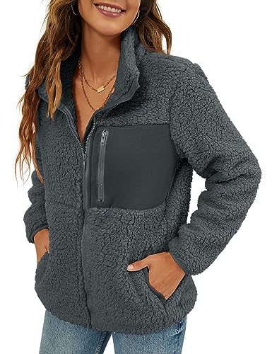VVK Women's Sherpa Jacket,Faux Shearling Shaggy Full Zip Coats 2024