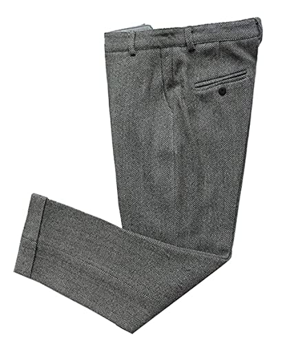 Mens Vintage Tweed Dress Pants Herringbone Pattern Trousers Regular Fit Business Suit Pants(Grey,38W32L)