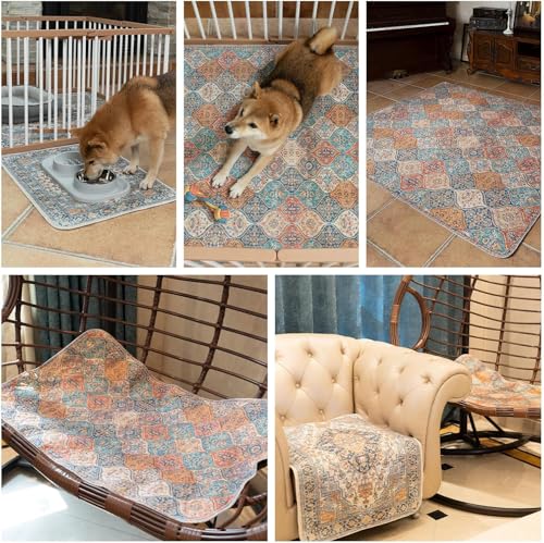 Image of nunubaby Washable Pee Pads for Dogs, Stylish, Non-Slip and Leak-Proof Pee Pads. Reusable Potty Pads for Dogs for Crates and Floors.(Beige /Multi, 54 inch x54 inch )