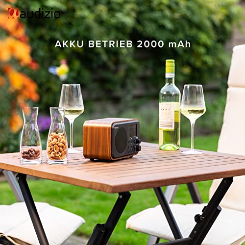 Audizio Venice - Internetradio WLAN Radio mit Fernbedienung, Akku Bluetooth Radio klein, Wecker mit Doppelalarm, Radiowecker Sleeptimer, Line-Out, DLNA, Holz Braun – Bild 5