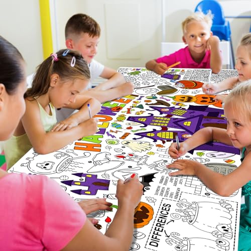 Image of Gatherfun Halloween Coloring Tablecloth - 31.5 x 72 Inches,Versatile Paper Coloring Banner /Table Cover for School Party Halloween Decoration