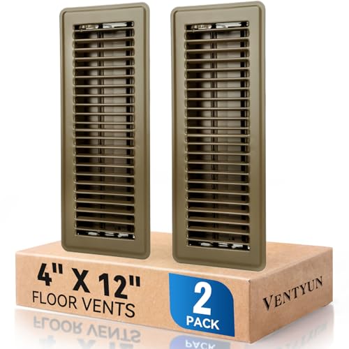 4 x 12 Floor Register Vent Covers 2-Pack Walkable Powder-Coated Metal Vent Covers with Adjustable Airflow Curved Safe Edges for Floor/Wall Brown