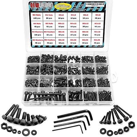 NEWURBAN 1060 Pcs M2 M3 M4 M5-304 Alloy Steel Hex Socket Head Cap Metric Bolts Screws Nuts Washers Assortment Kit - Allen Hex Drives - Hexagon Socket Head Cap Screws - Storage Box Cover
