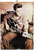 KUSTOM ART Tableau de style vintage série acteurs célèbres Elvis Presley joue guitare impression sur bois 40 x 30 cm.