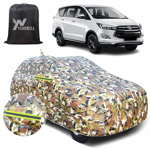 Image of Car Body Cover for Toyota Innova Crysta, 100% Waterproof with Mirror & Antenna Pockets, Military Print Design, UV & Dust Protection, Triple Stitched, Sky Piping & Reflector (Jungle Print)