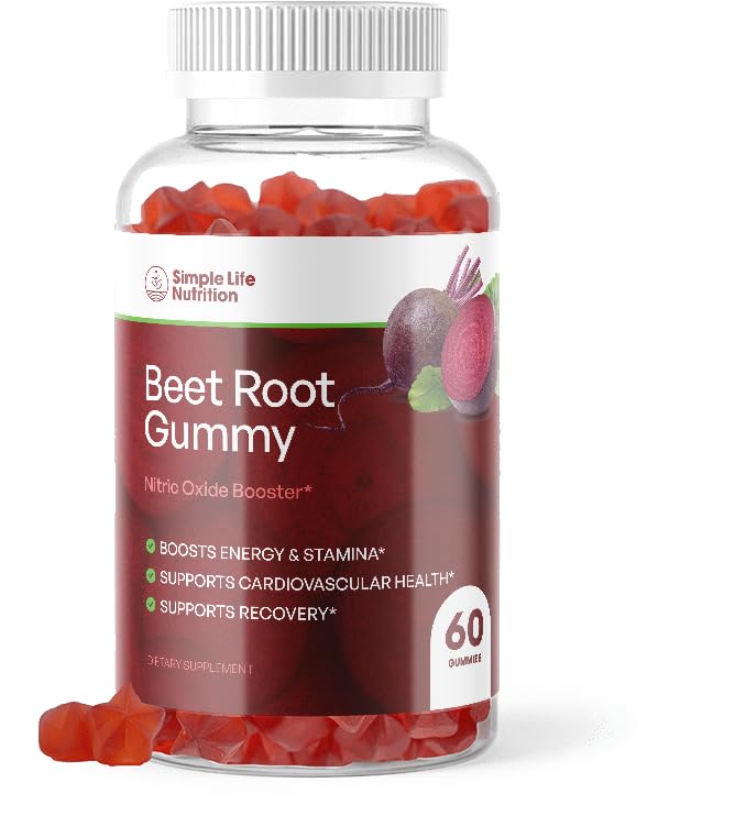 Simple Life Nutrition Suplemento pré-treino de beterraba orgânica 500 mg, 60 gomas