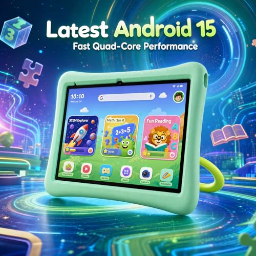 Image of ZZB 10 Inch Android 15 Tablet for Kids with Case, 8GB (3+5 Extended) RAM + 32GB Storage (Supports 1TB Micro SD), 6000mAh Long Battery, Dual Cameras, Android Tablets Tablets for Kids