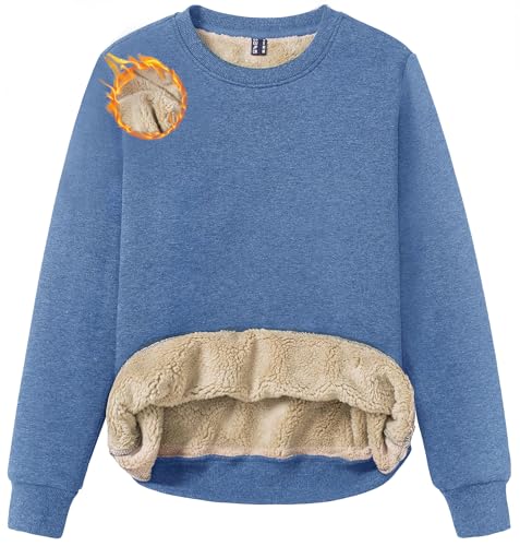 Image of TACVASEN Womens Fleece Lined Jumper Pullover Crew Neck Winter Thermal Jumpers Ladies Sweatshirts without Hood Greyblue, XXL
