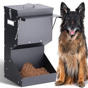 Automatic Dog Feeder Large Breed with Lid, 25 Lbs Outdoor and Intdoor Gravity Dog Feeder and Hanging Self Feeding Dogs Food Dispenser, Automatic Dogs Feeders For Large Dogs, Cats, Deer, Chicks