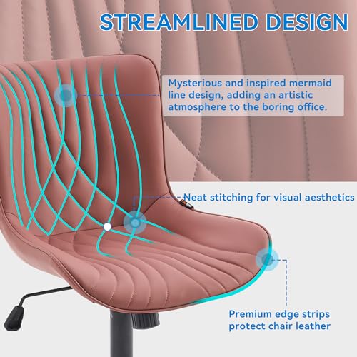 Image of YOUNIKE Office Chair, Armless Desk Chair with Wheels, Adjustable Swivel Home Office Computer Task Chairs, Modern Faux Leather Upholstered Vanity Chair with Back, Dusty Rose