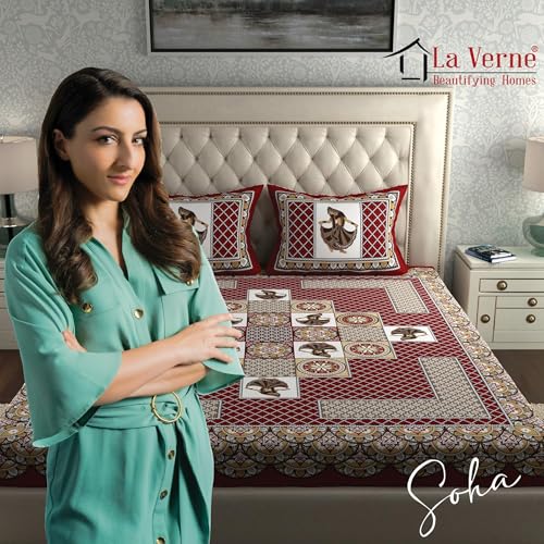Image of LA VERNE Combo Pack of 2 Double Bedsheet with 4 Pillow Covers | Cotton Double Flat 104 TC Jaipuri Prints Bedsheet 240 X 220 CM (Multicolor)