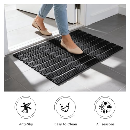 Image of Encasa XO Rubber Door Mat, Anti Skid Heavy Duty Floor Mat, Home Black