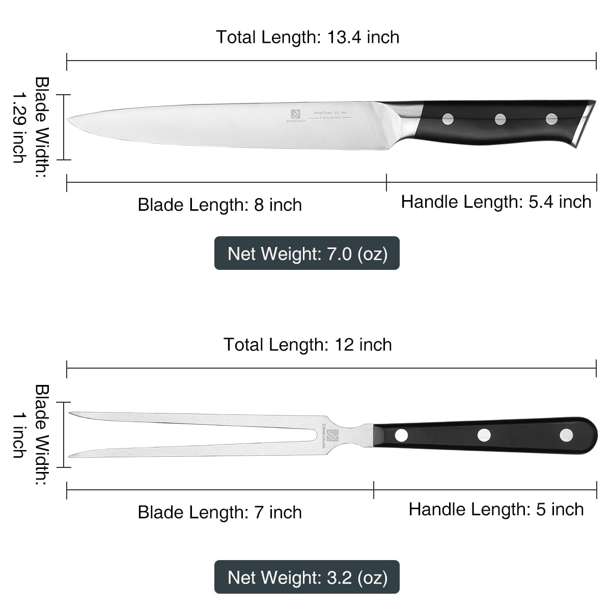 8" Stainless Steel Carving Knife and 7" Fork Set, Professional BBQ Brisket Slicing Kit with Ergonomic Full Tang Handle, Premium Meat, Fruits & Vegetables Cutting Tools in Gift Box — Amazon image 3