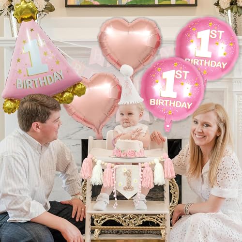 Image of Rozi Decoration First Birthday Decoration for Baby Girl Set of 5 Pcs | Happy Birthday Decoration Kit for 1 Year Girl | 1st Birthday Foil Balloon for Baby Girl | Princess Theme Birthday Decor