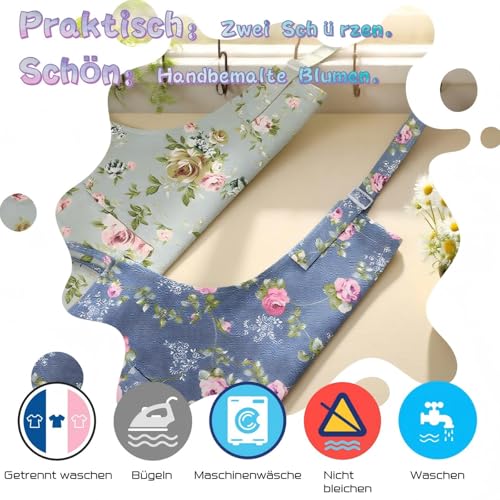 Chsukozic Schürze Damen Kochschürze 2er Set - Küchenschürze Damen Blumen (73x65cm) mit 2 Taschen - Kittelschürze Oma, Kochschürze & Apron Geschenk