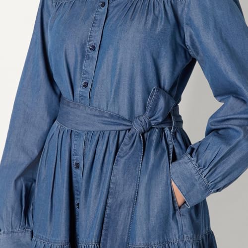 Amazon Essentials Women's Fit and Flare Denim Chambray Long-Sleeve Tiered Shirtdress4