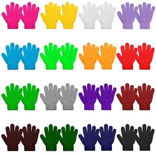 Image of ONESING 16 Pairs Kid Gloves Knitted Children Gloves Bulk for Boys Girls - Stylish and Snug Winter Accessories