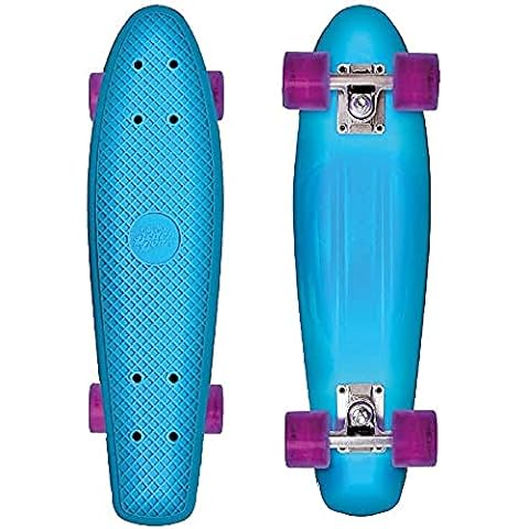 Street Surfing Beach Board Glow Blue Complete Plastic Mini Cruiser Retro 22” Skateboard for Kids Teens Adults - Intermediate and Beginner Skate for Boys and Girls with Light Up Wheels (Glow Blue) Cover