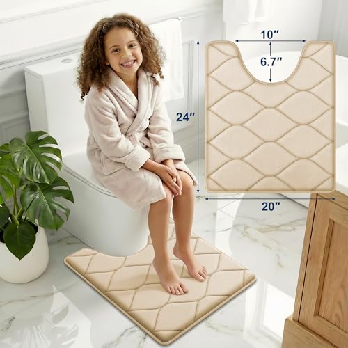 Image of Smiry Memory Foam U-Shaped Toilet Mat 24x20, Soft Absorbent Toilet Rugs | Beige, Plush Quick Dry and Machine Washable Cushion Contour Rug for Toilet, Shower, Tub & Home Decor