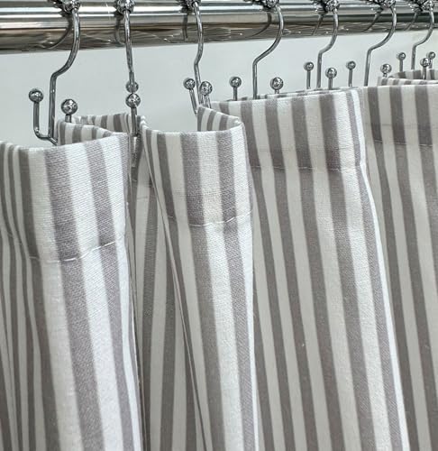 CasaTena Grey Striped Shower Curtain for Bathroom Cotton Blend Rustic Shower Curtain Breathable Washable 72X72 Inches