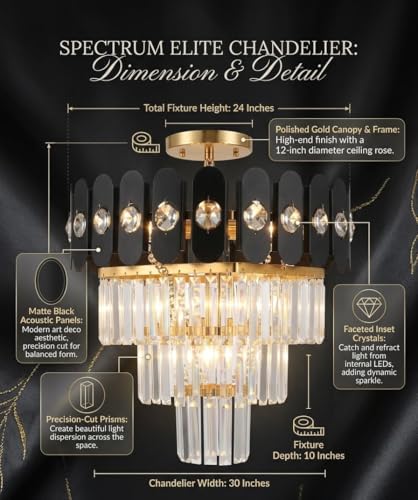 Image of Crystal Chandeliers Black Gold K9 Crystal 3 Tier Round Crystal Chandelier Ceiling Light Fixture for Living Room and Hallway (14 inch)
