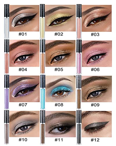 Liquid Glitter Eyeshadow Set, 12 Sparkling Colors Metallic Shimmer Eyeshadow Long Lasting & Blendable Eye Makeup Liquid Eye Shadow For Women Girls Shiny Liquid Eyeshadow Kit, Vegan & Cruelty-Free (12 Colors / Set) #TOP2