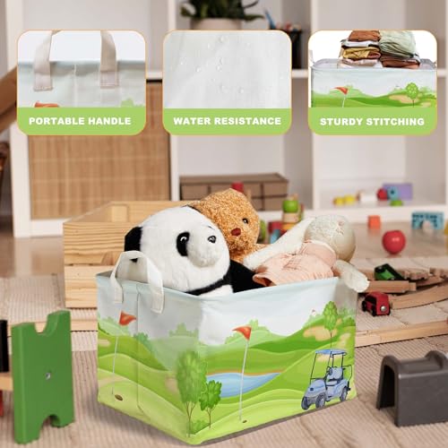 Image of Golf Baby Shower Decorations,Golf Storage Baskets,Golf Nursery Decor,Ball Basket For Gift,Large Square Canvas Laundry Hamper With A Waterproof PE Coating,Foldable Kids Toy Clothes Bins for Bedroom