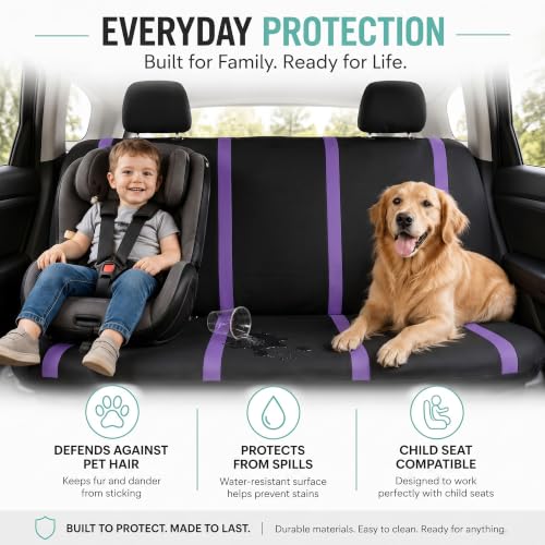 Image of FH Group Car Seat Covers Rear Set Cloth - Car Seat Covers with Removable Headrest,Universal Fit,Automotive SeatCovers,Washable Car SeatCover for SUV,Sedan,Van Purple