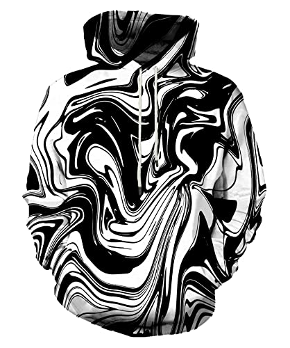 EOWJEED Unisex 3D Hoodies Men Graphic Sweatshirts Women White Black Printed Hooded Adult Teen Pullover Digital Hoody with Pocket Large, White, L