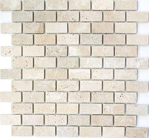 Piastrella a mosaico travertino in pietra naturale beige Brick Chiaro antico MOS43-46234