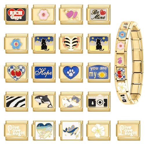 papasgix Customized Italian Charm Bracelet - Personalized Choose 10 from 100 Gold Charms, 10mm*9mm DIY Italian Bracelet with Tool for Women Men Stainless Steel Jewerly Gifts2