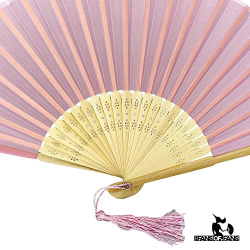 Image of Fabric Handheld Folding Hand Fan with a Tassel Grade A Bamboo Ribs for Women Girls Summer Party Event Favor Birthday Wedding Souvenir Gift (Soft Pink)