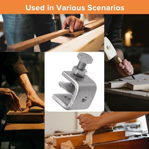 Image of Stainless Steel C Clamps, Mini Tiger Clamp Set for Mounting, Heavy Duty Metal U Clamps, Small Desk G-Clamp with 0.79 Inch Stable Wide Jaw Opening for Metal Working Woodworking Welding Building (6pcs)