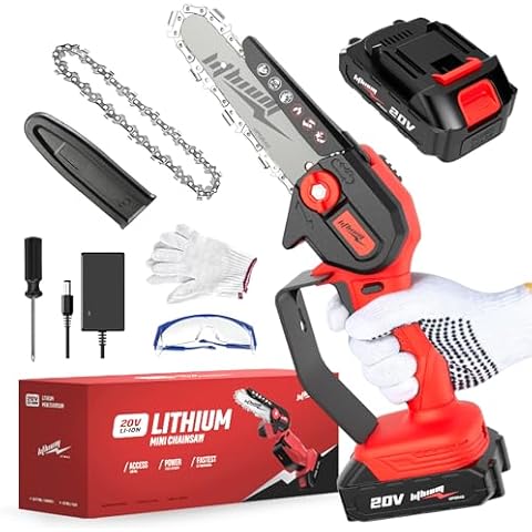 Cordless Mini Chainsaw, 20V Max Battery 6 Inch Small Chain Saw, One-Hand Handheld Electric Portable Chainsaw for Cutting Wood Trimming and Woodworking- Mini Chain Saw Cordless with 1 Batter Cover