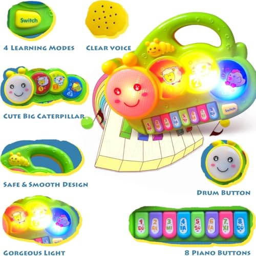 Image of Toddler Musical Keyboard Piano Toy - Drum Sounds, Fun Melodies, Animal Buttons & Light-Up Keys | Early Learning Music Toy for Boys & Girls Ages 2 to 5+
