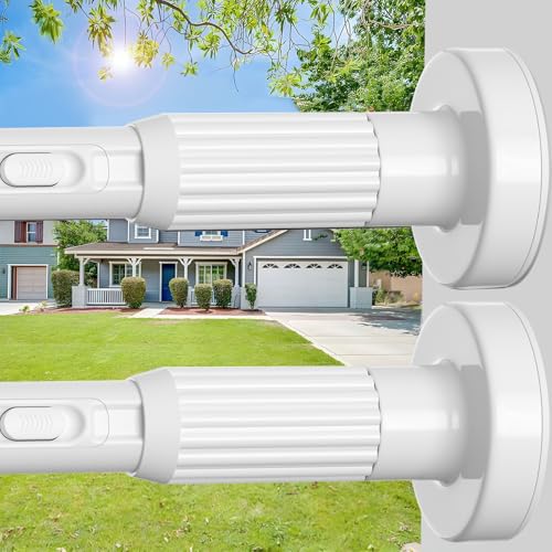 Image of Tension Curtain Rod,40-166IN(3.33-13.83Ft) 2PCS One-Click Fast Extension Rod Easy to Install White Long Outdoor Curtain Rods No Drilling Never Rust