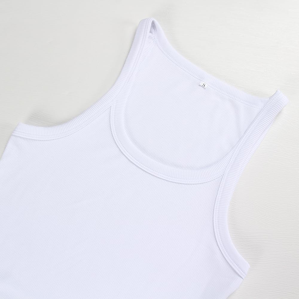Artfish Women's Spaghetti Strap Ribbed Tank Top Fitted Workout Racerback Scoop Neck Basic Cami Shirts - Image 4
