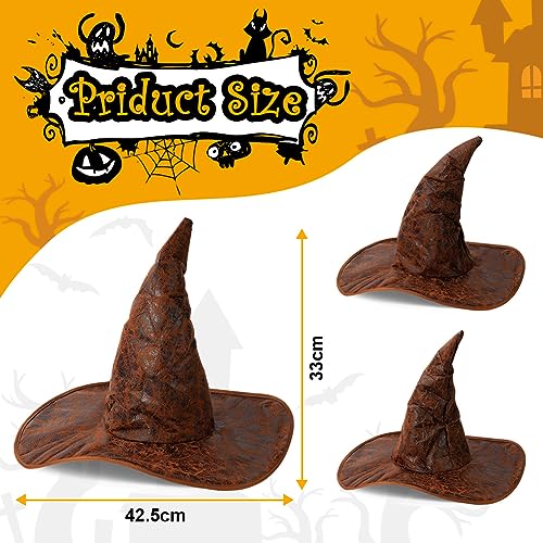 Aomig Brown Witch Hat Women Large Halloween Witches Hat Adult Wide Brim Pointed Hat Fancy Dress Costume Party Masquerade Cosplay Accessories Head Decor - Image 3