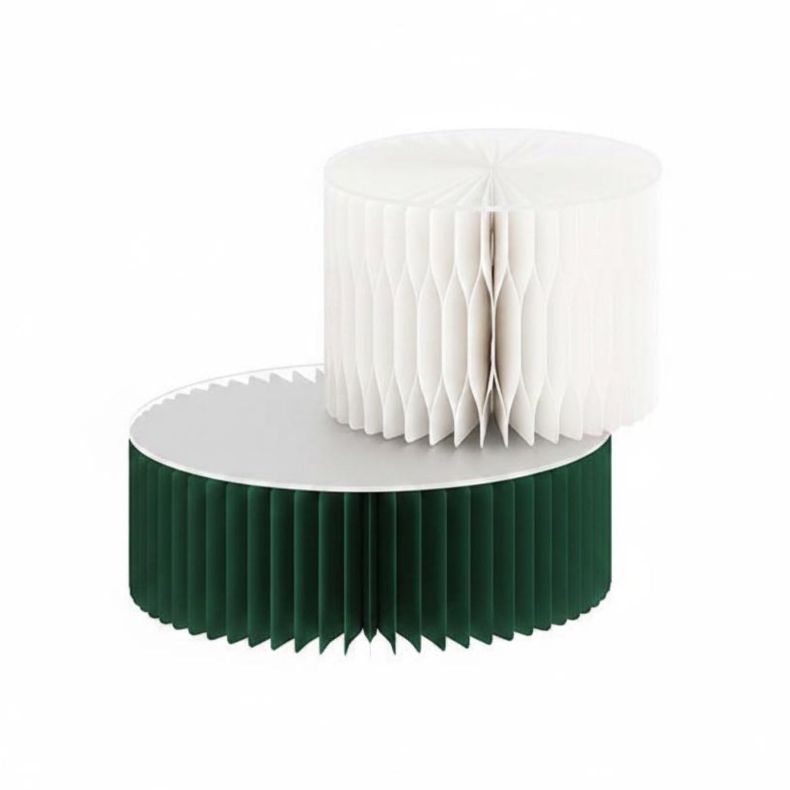 Display Regal Präsentationsständer Aufsteller aus Papier mit Wabenstruktur Stabil Eben Faltkonstruktion für Schmuck Kleinobjekte Warenpräsentation , Weiß+Grün , 14-19,5cm