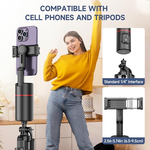 Image of qirita Auto Face Tracking Tripod,No App,Smart Shooting Phone Holder With Remote,360 Rotation Body Phone Camera Mount Extendable Body Smart Tracking For Vlog /Tik Tok,Rechargeable Battery(Black)