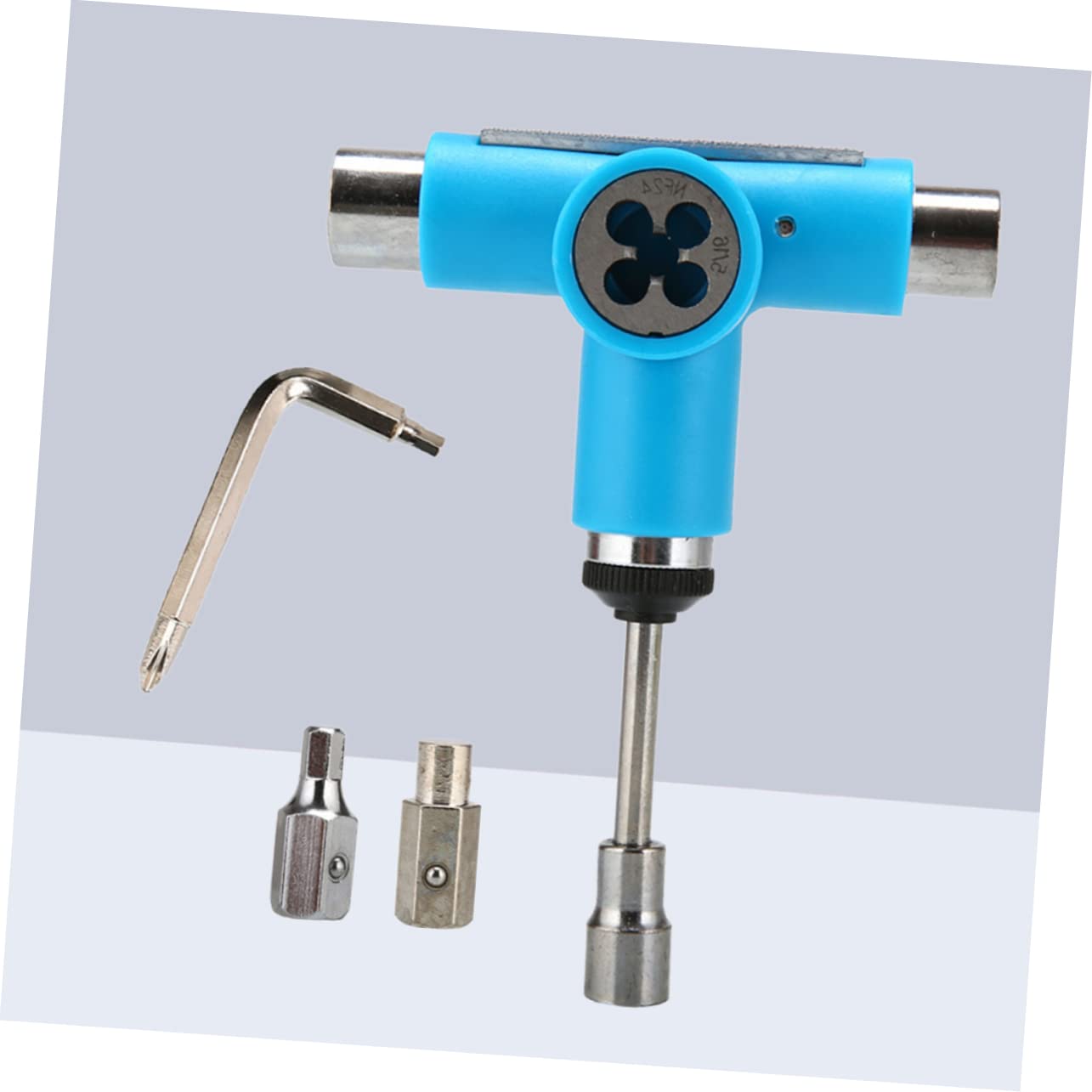 WOONEKY Herramienta T para Skateboard Multifuncional Todo Portátil y Ligera Acero Resistente Compatible con Skateboards y Cruisers Color Azul