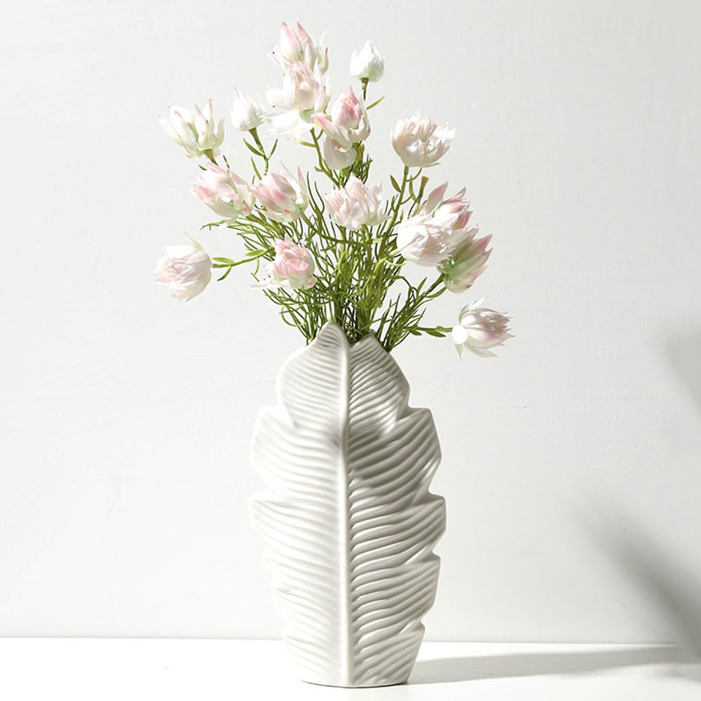 DFGHNBVC Leaf Vase Leaf Shape Vase Ceramic Vase Decor Floral Arrangement Container Ceramic Floral Vase Decorative Vase Ceramic Craft Vase Bookshelf Decor Vase Dried Container,13x25cm