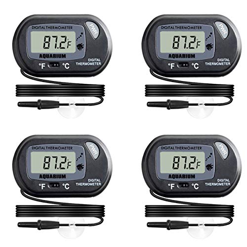 Veanic 4-Pack Digital Aquarium Fish Tank Thermometer Terrarium Water Temperature Meter Gauge With Water-Resistant Sensor Probe For Reptile Turtle Incubators (Black) #TOP24
